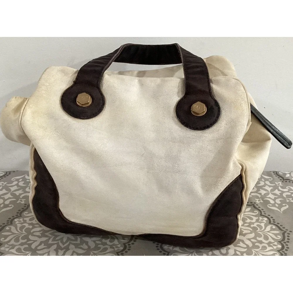 CHANEL Bicolor CC CC Mark Marshmallow bag logo Hand Bag Canvas White/Black